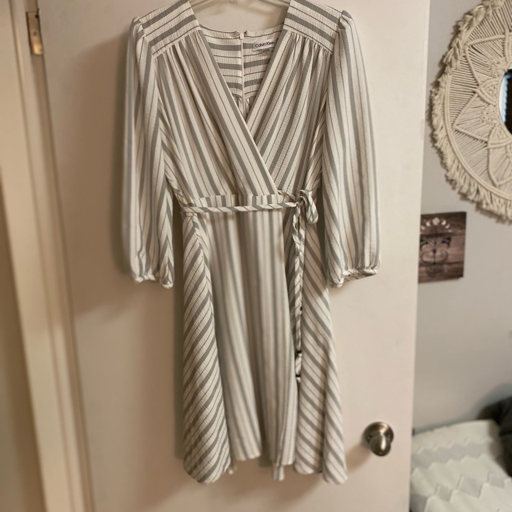 Elegant Striped Wrap Dress